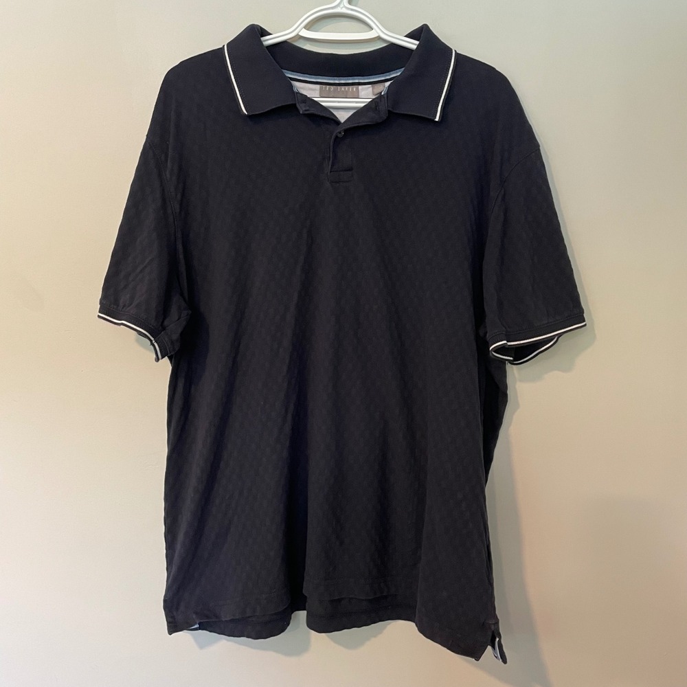 Ted Baker Mens Navy Blue Textured Cotton Polo Shirt XL Tipped Collar Golf